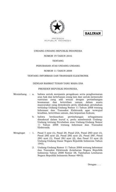 UU 19 tahun 2016 - Revisi UU ITE