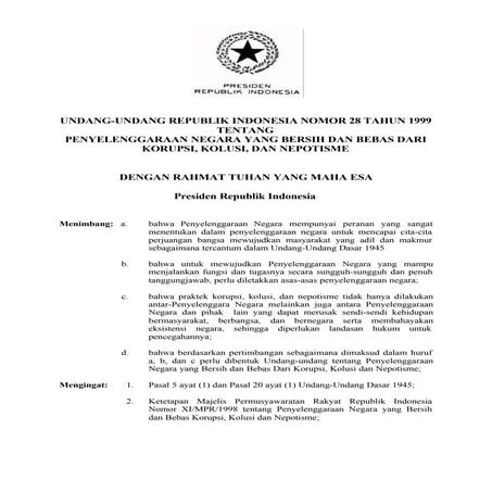 UU No.28 th 1999 Bersih dan bebas dari KKN