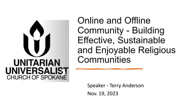 Online and Offline Community - Building Effective, Sustainable and Enjoyable Religious Communities
