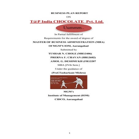 Business Plan-- T@P India CHOCOLATE Pvt. Ltd.--- Uummm Chocolet - 