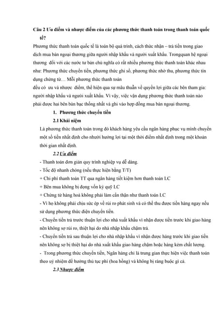 Uu nhuoc diem cac phuong thuc thanh toan quoc te