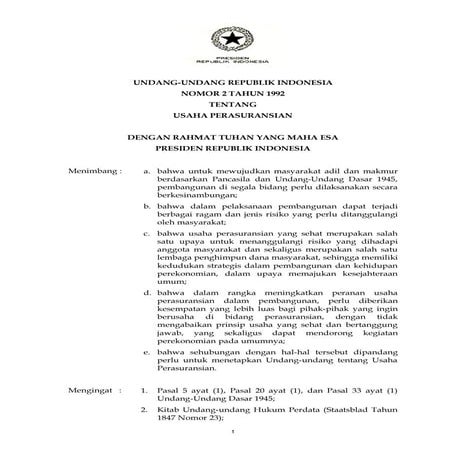 Uu no.2 th.1992_ttg_usaha_perasuransian