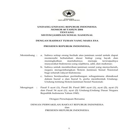 Uu no. 40 thn 2004 sjsn