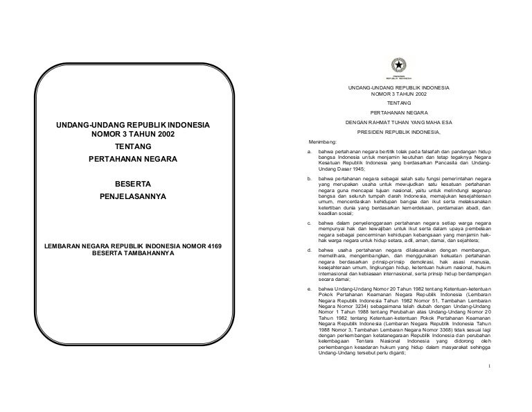 Uu No 3 Tahun 2002 Tentang Pertahanan Negara
