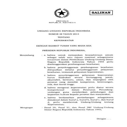 Uu nomor 38 tahun 2014 keperawatan