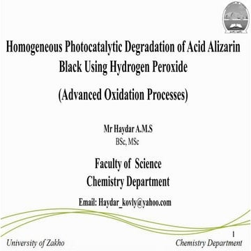 Homogeneous Photocatalytic Degradation of Acid Alizarin Black Using Hydrogen Peroxide