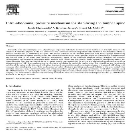 Intra abdominal Pressure Mechanism for Stabilizing the Lombar Spine