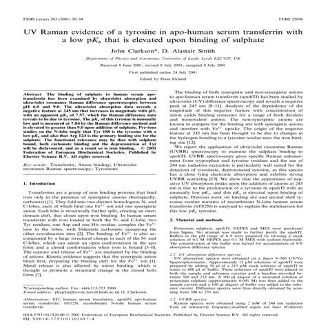 UV raman evidence of a tyrosine in apo human serum transferrin with a low p k...