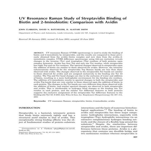 UV resonance raman study of streptavidin binding of biotin and 2 iminobiotin ...