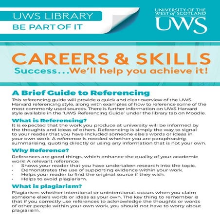 UWS Brief Guide to Harvard Referencing