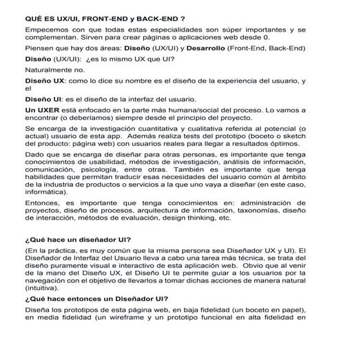 Ux ui, front-end y back-end | PDF