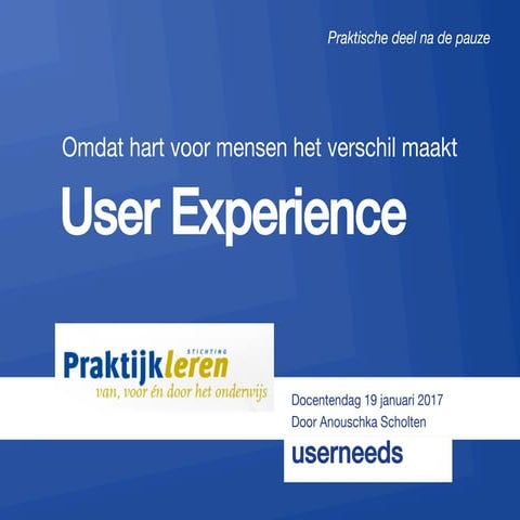 User Experience 2 - Docentendag Stichting Praktijkleren