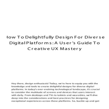 UX Design Excellence: Crafting Engaging Experiences Across Platforms | PDF