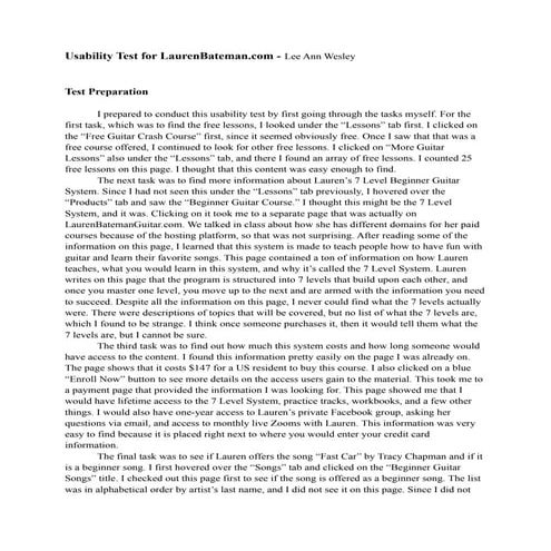 Usability Test Paper for LaurenBateman.com