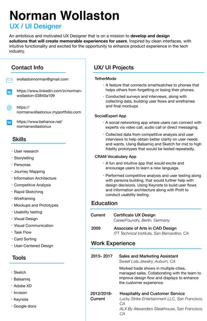 UX and UI Design Resume | PDF