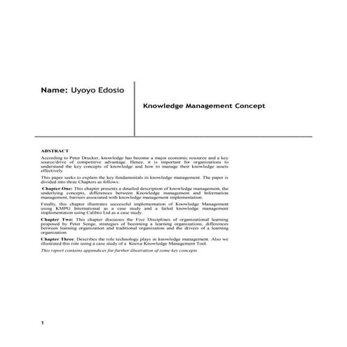 Concepts of Knowledge Management: Case Study -KPMG, Calibro,Knova | PDF
