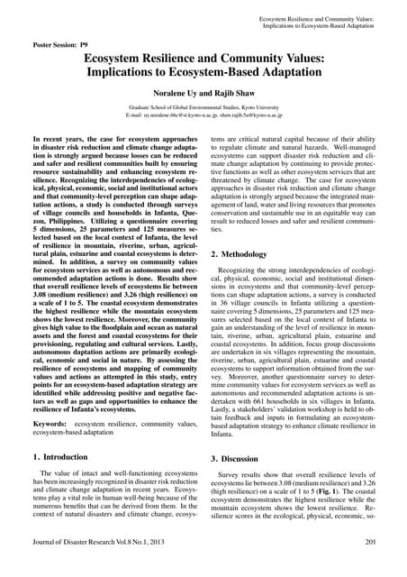 Ecosystem resilience and community values: Implications to ecosystem-based adaptation