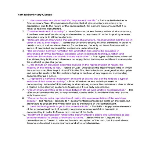 Film documentary quotes | DOCX