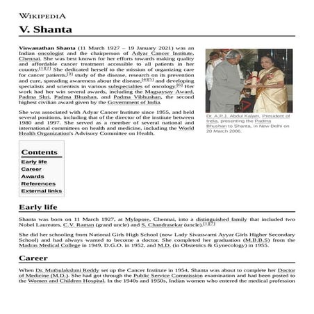 Dr. V. shanta .,Oncologist