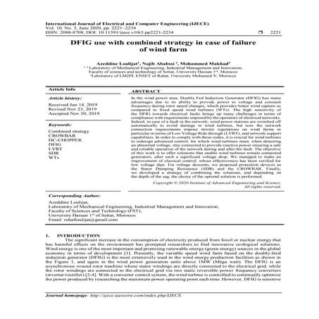 DFIG use with combined strategy in case of failure of wind farm 