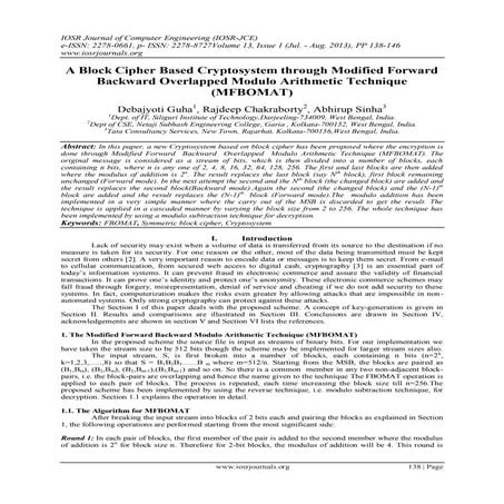 A Block Cipher Based Cryptosystem through Modified Forward Backward Overlappe...