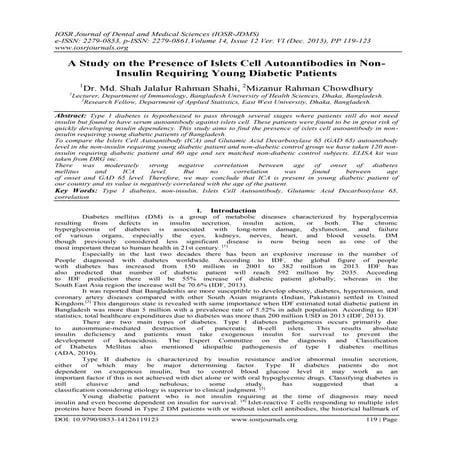 A Study on the Presence of Islets Cell Autoantibodies in NonInsulin Requiring...