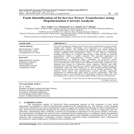 Fault Identification of In-Service Power Transformer using Depolarization Cur...