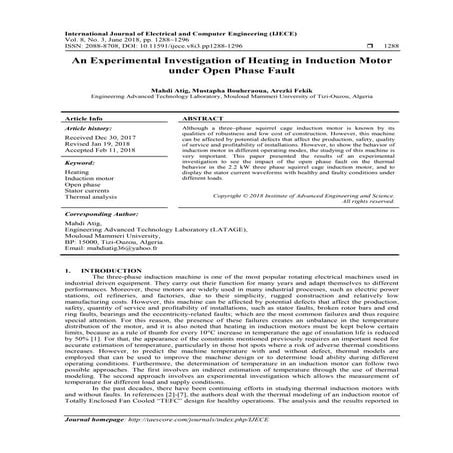 An Experimental Investigation of Heating in Induction Motor under Open Phase ...