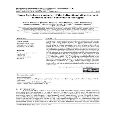 Fuzzy logic-based controller of the bidirectional direct current to direct cu...