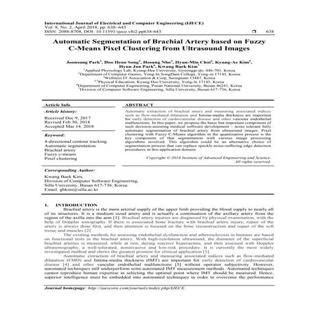 Automatic Segmentation of Brachial Artery based on Fuzzy  C-Means Pixel Clust...