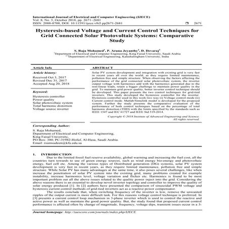Hysteresis-based Voltage and Current Control Techniques for Grid Connected So...