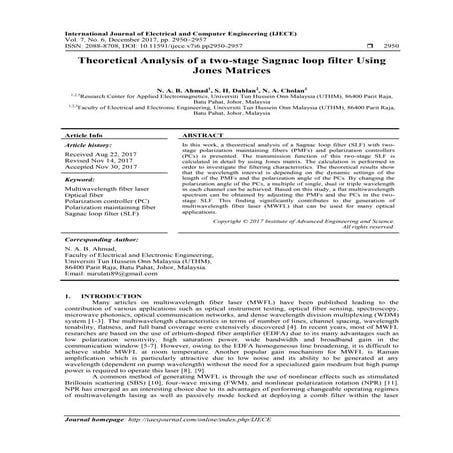 Theoretical Analysis of a two-stage Sagnac loop filter Using Jones Matrices 