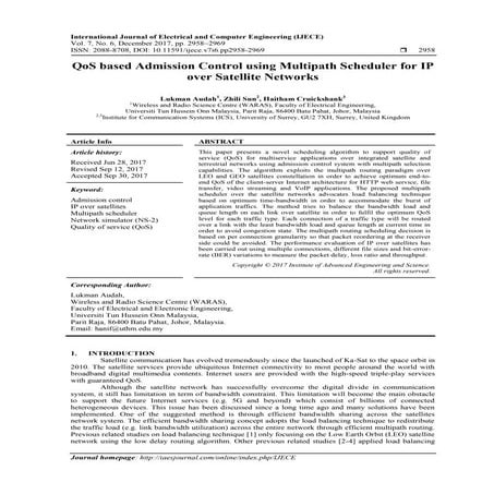 QoS based Admission Control using Multipath Scheduler for IP over Satellite N...