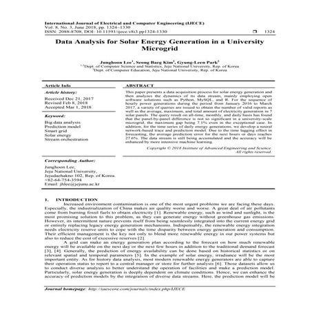 Data Analysis for Solar Energy Generation in a University Microgrid 