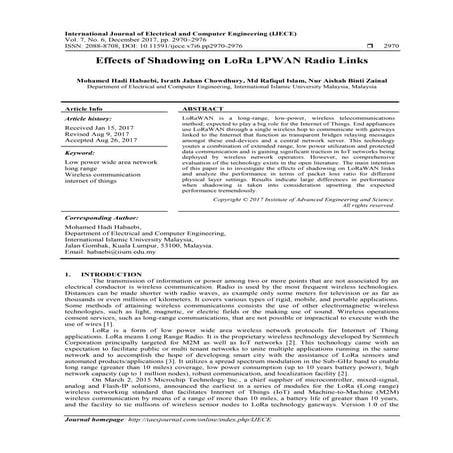 Effects of Shadowing on LoRa LPWAN Radio Links  