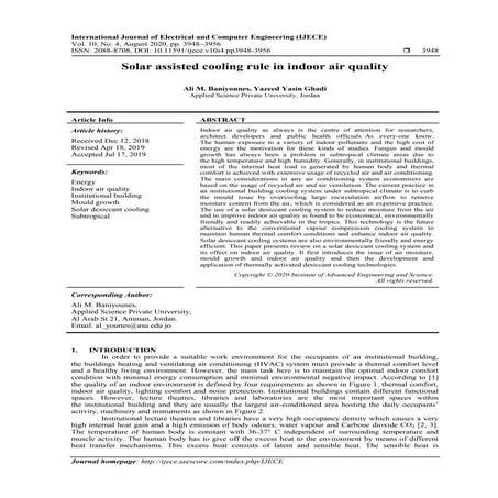 Solar assisted cooling rule in indoor air quality 