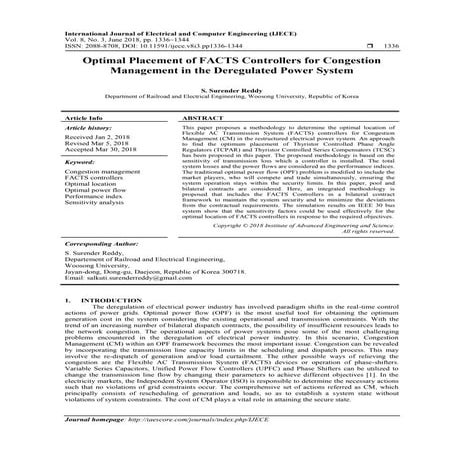 Optimal Placement of FACTS Controllers for Congestion Management in the Dereg...