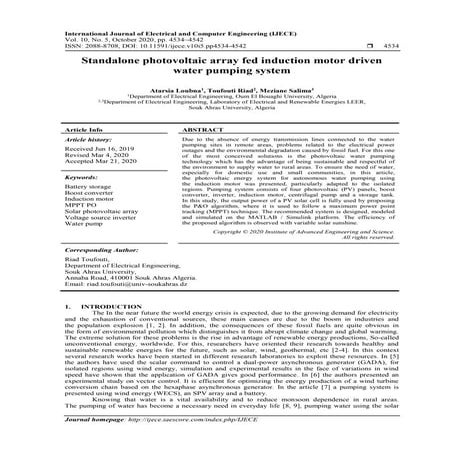 Standalone photovoltaic array fed induction motor driven  water pumping system 