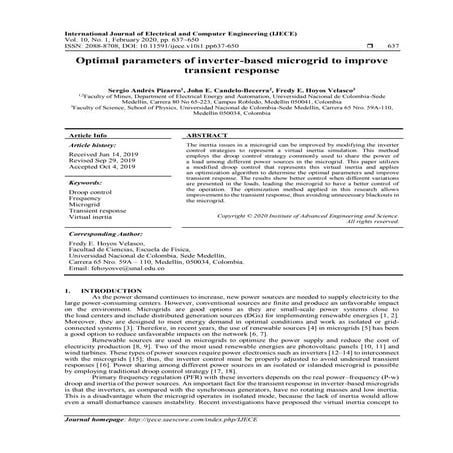 Optimal parameters of inverter-based microgrid to improve transient response 