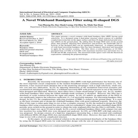 A Novel Wideband Bandpass Filter using H-shaped DGS
