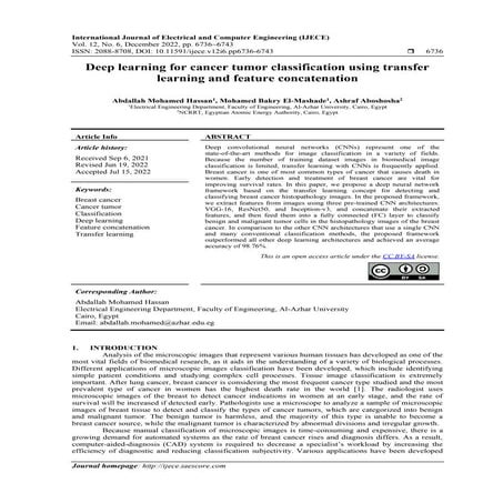 Deep learning for cancer tumor classification using transfer  learning and fe...
