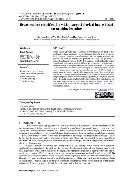 Breast cancer classification with histopathological image based on machine le...