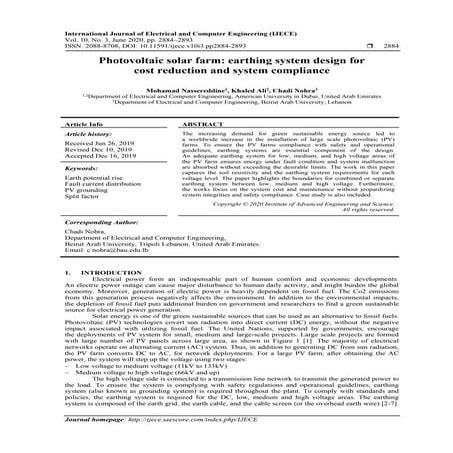 Photovoltaic solar farm: earthing system design for  cost reduction and syste...