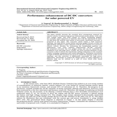 Performance enhancement of DC/DC converters for solar powered EV 