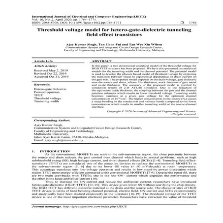 Threshold voltage model for hetero-gate-dielectric tunneling field effect tra...
