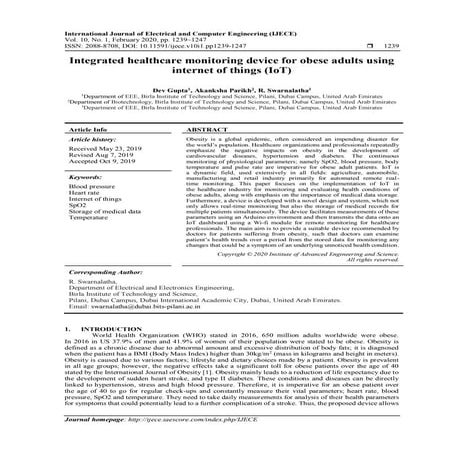 Integrated healthcare monitoring device for obese adults using internet of th...