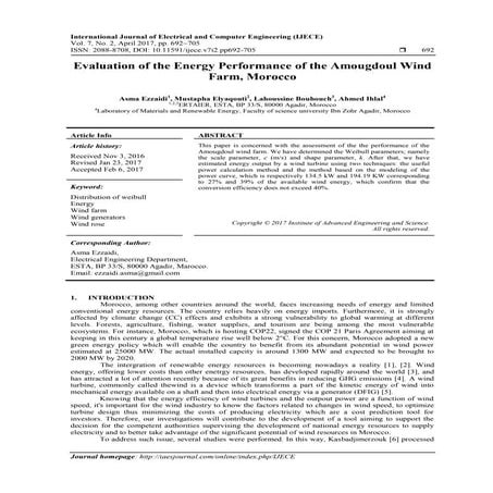 Evaluation of the Energy Performance of the Amougdoul Wind Farm, Morocco 