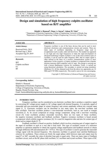 Design and simulation of high frequency colpitts oscillator based on BJT ampl...