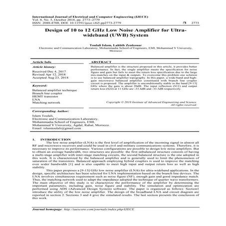 Design of 10 to 12 GHz Low Noise Amplifier for Ultrawideband (UWB) System