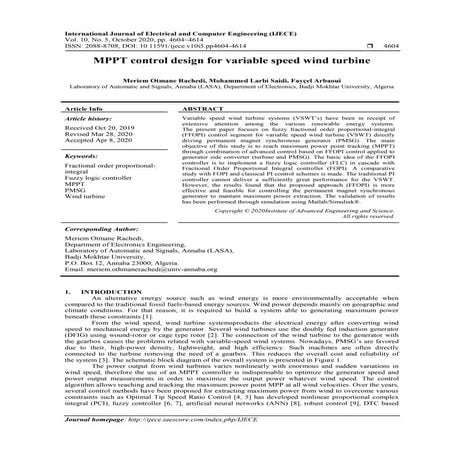 MPPT control design for variable speed wind turbine | PDF